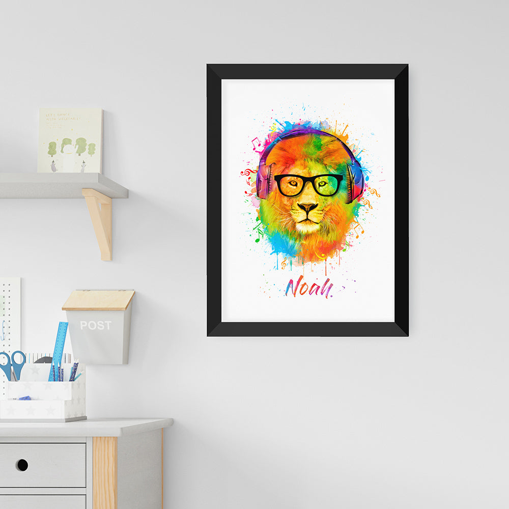 Personalised Watercolour Lion Wild Side Musical Print