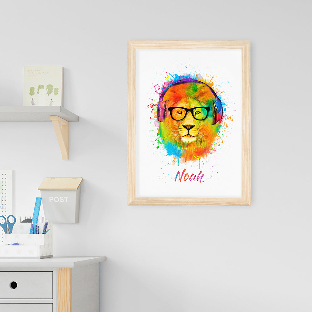 Personalised Watercolour Lion Wild Side Musical Print