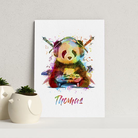 Personalised Watercolour Panda Gaming Print