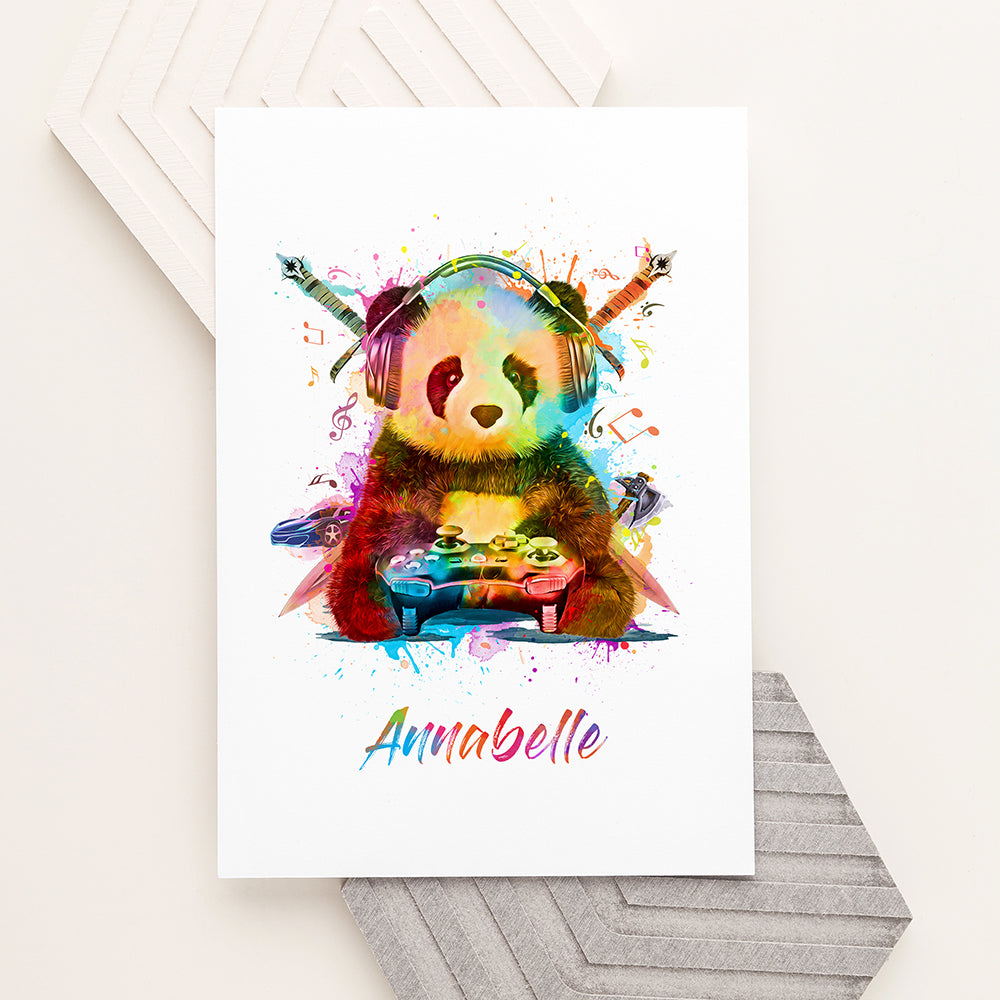 Personalised Watercolour Panda Gaming Print