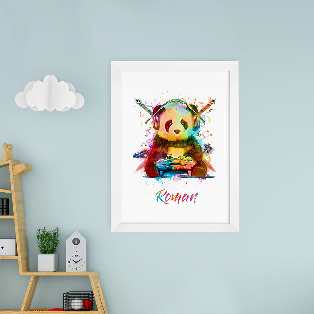 Personalised Watercolour Panda Gaming Print