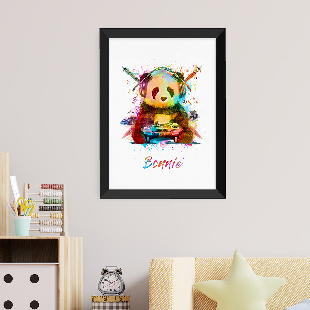 Personalised Watercolour Panda Gaming Print