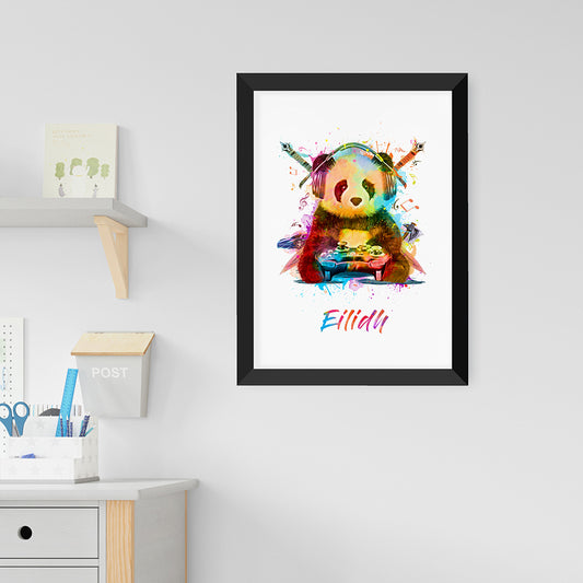 Personalised Watercolour Panda Gaming Print