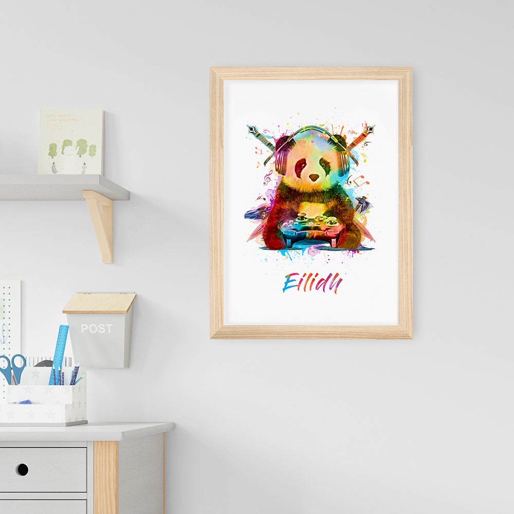 Personalised Watercolour Panda Gaming Print