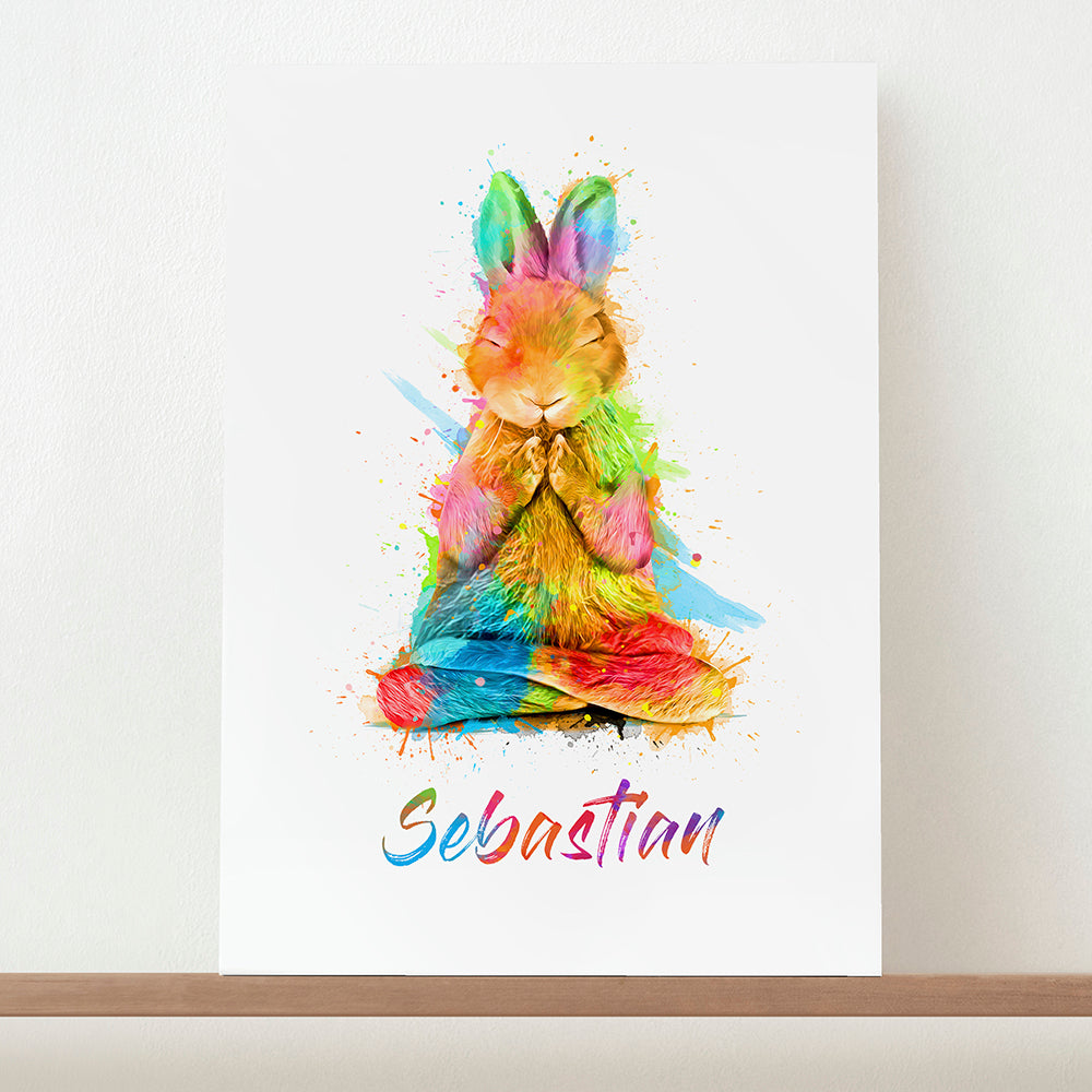 Personalised Watercolour Rabbit Meditation Print
