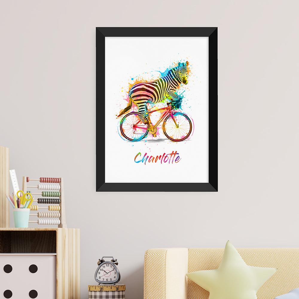 Personalised Watercolour Zebra Cycling Print
