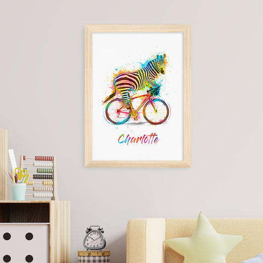 Personalised Watercolour Zebra Cycling Print