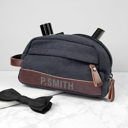 Personalised Weekender Denim Wash Bag Grey