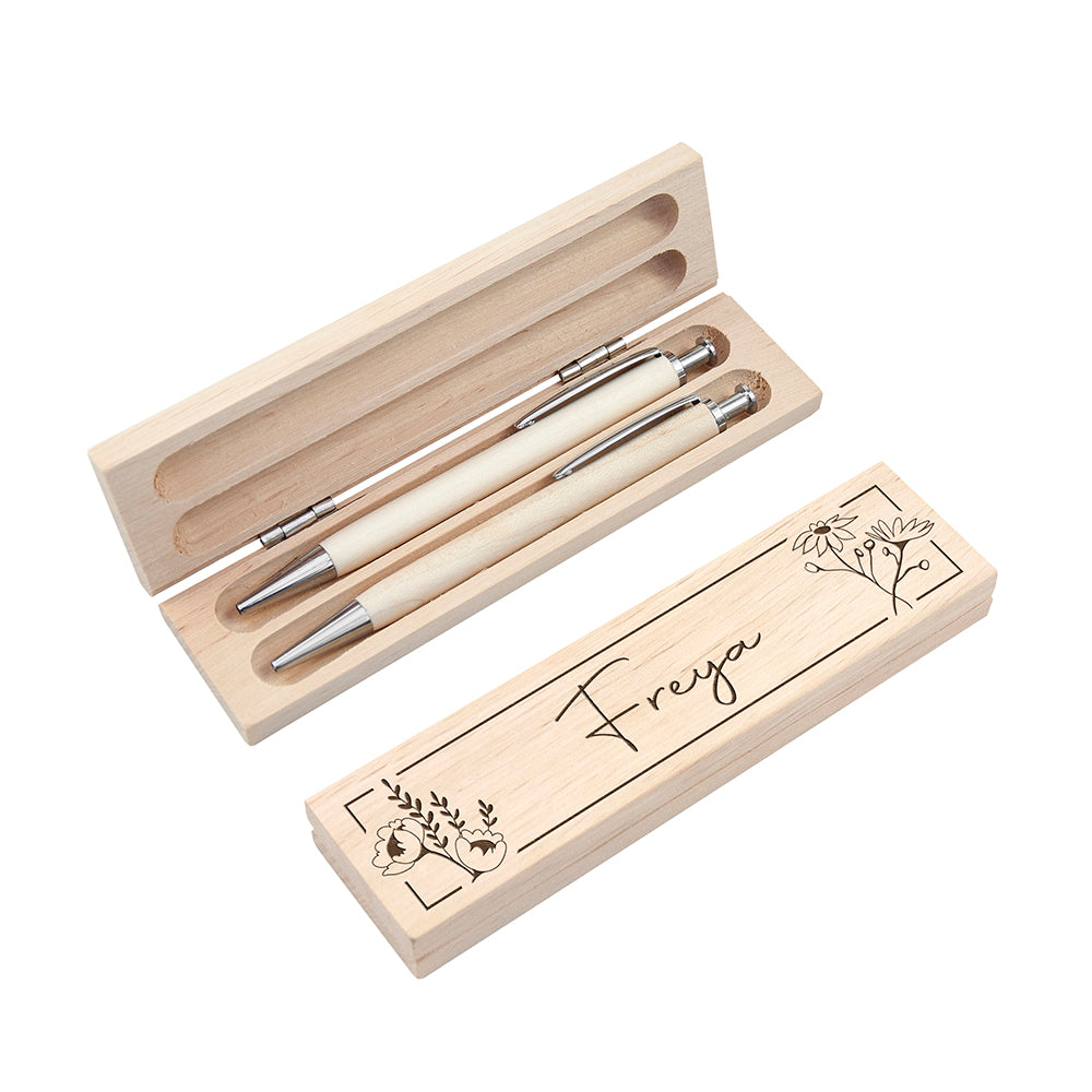 Personalised Wooden Floral Pen Set
