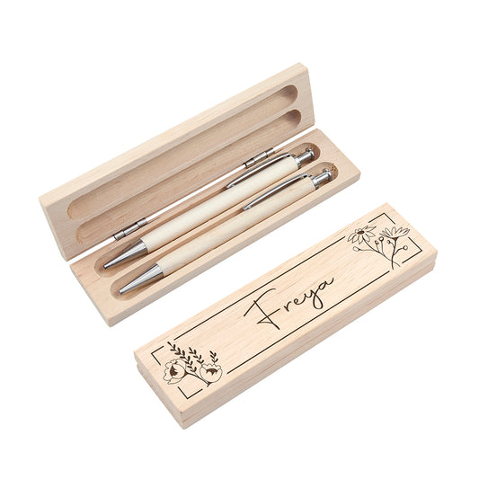 Personalised Wooden Floral Pen Set