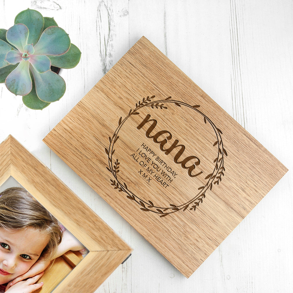 Personalised Wreath Mother's Day Midi Oak Photo Cube Keepsake Box