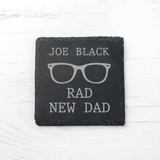 Rad New Dad Square Slate Keepsake