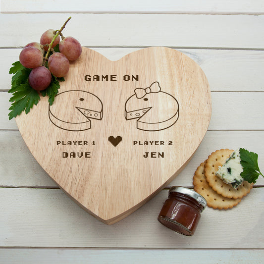 Personalised Retro Game On Couples Heart Cheese Board