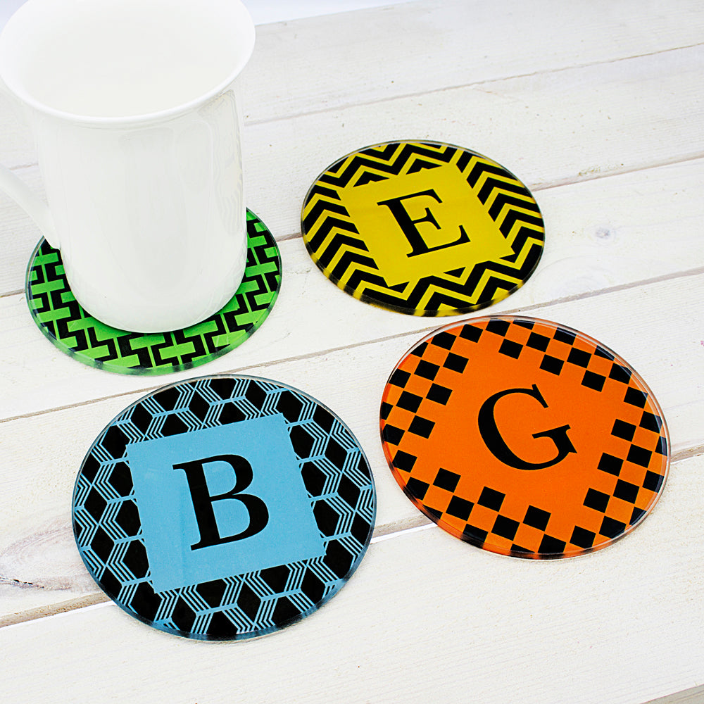 Set of Four Glass Coasters - Art Deco Design 