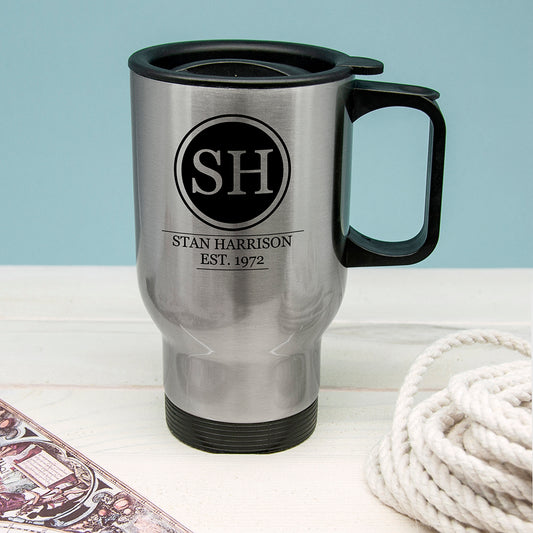 Silver Personalised Monogram Travel Mug