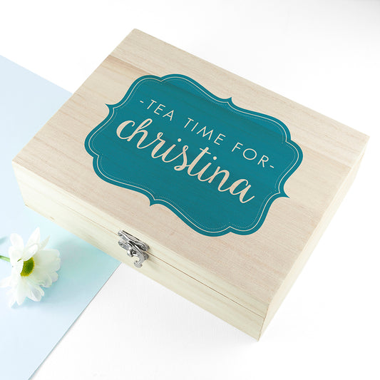 Time For Tea! Coloured Personalised Wooden Tea Box 
