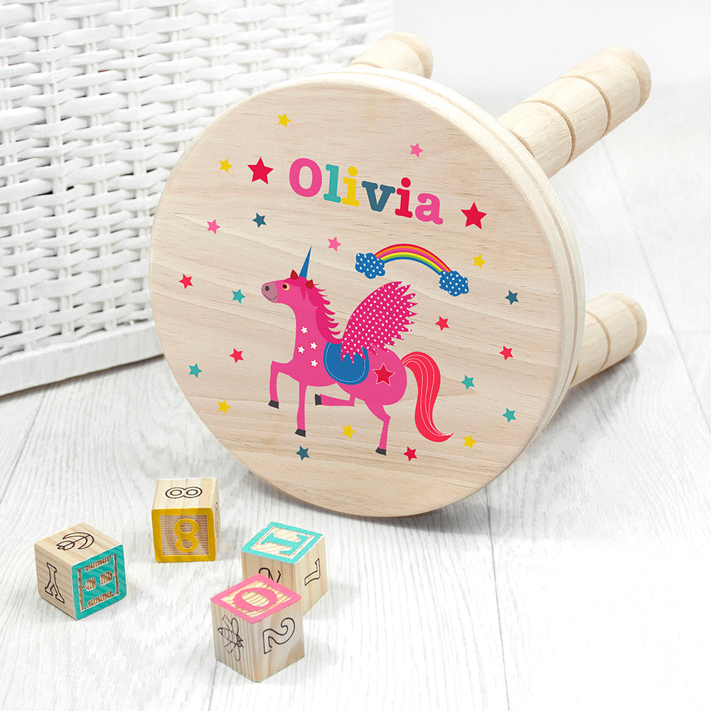 Personalised Kid's Unicorn Wooden Stool