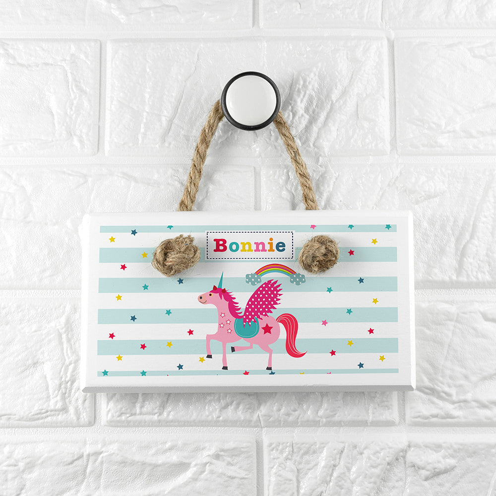 Personalised Kid's Unicorn White Door Sign