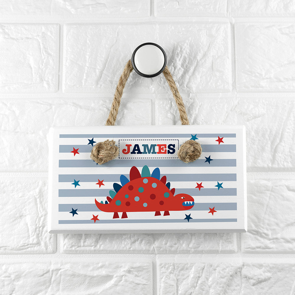 Personalised Kid's Dinosaur White Door Sign
