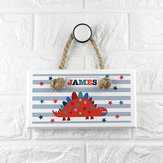 Personalised Kid's Dinosaur White Door Sign