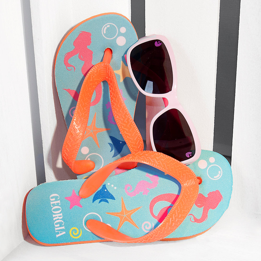 Under The Sea, Mermaid Child's Personalised Flip Flops