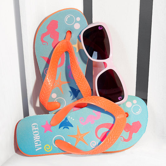 Under The Sea, Mermaid Child's Personalised Flip Flops