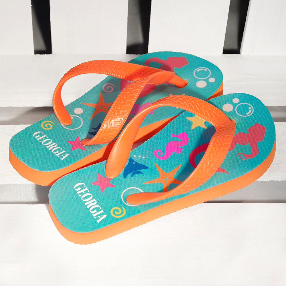 Under The Sea, Mermaid Child's Personalised Flip Flops