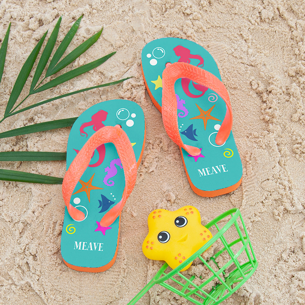 Under The Sea, Mermaid Child's Personalised Flip Flops