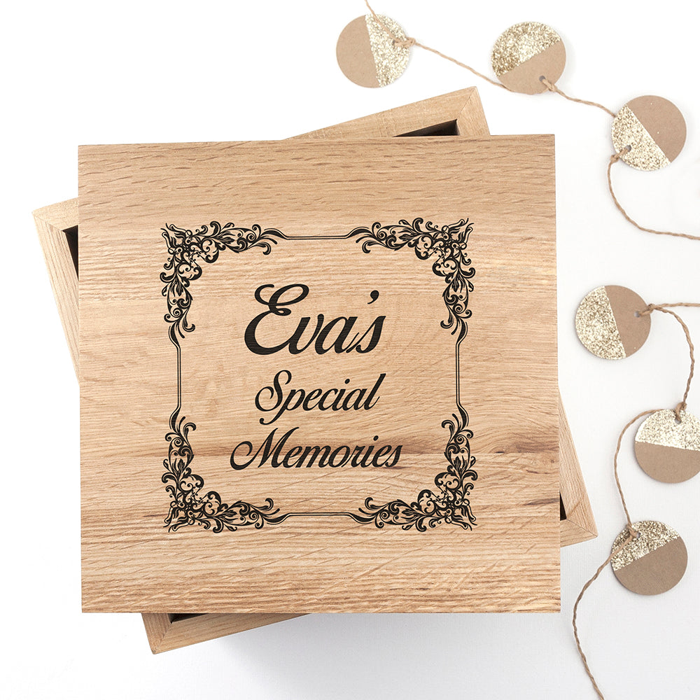 Vintage Style Oak Photo Keepsake Box