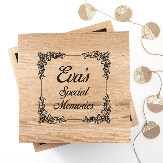 Vintage Style Oak Photo Keepsake Box