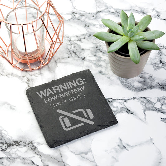 Warning: New Dad Square Slate Keepsake (Non Personalised Gift)