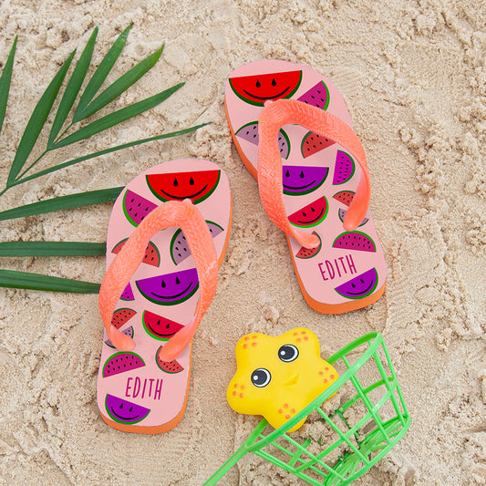 Wild Watermelon Child's Personalised Flip Flops