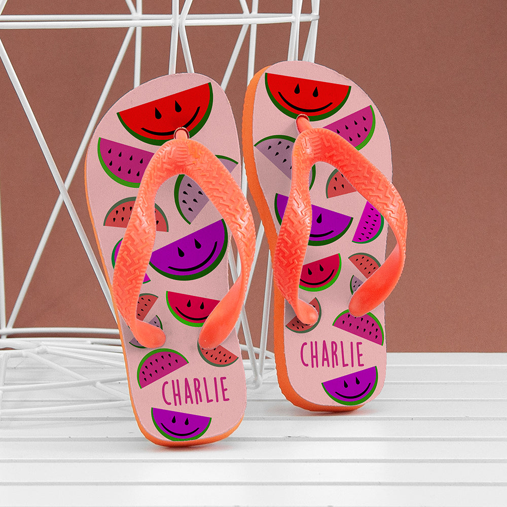 Wild Watermelon Child's Personalised Flip Flops