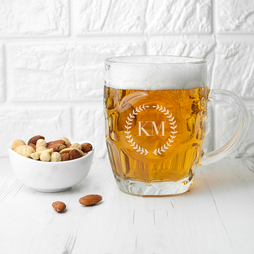 Wreath Monogrammed Dimpled Beer Glass